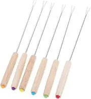 6PCs Stainless Steel Chocolate Cheese Dessert Fondue Pot Forks Oak BBQ Tool