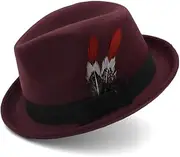 TX GIRL Winter Wide Brim Fedora Hat New Men's Jazz Hat Knight Wool Hat England Cap Autumn and Winter Casual Hat Black Fedora Hat Outdoor Travel (Color : Dark Red, Size : 56-58cm)