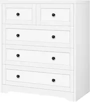 [ALFORDSON] Dresser with 5 Drawers Hallway Tallboy, Bedroom Chests of Drawers with Handles, Living Room Side Cabinet Standing Storage Cupboard, Indoor Furniture Home Organiser Sideboard, White Colour
