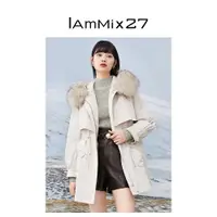 在飛比找ETMall東森購物網優惠-IAmMIX27中長款百搭白鴨絨大毛領