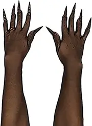 [Generic] Treasure Gurus Black Sequin Claw Gloves Long Fake Gothic Nails Cosplay Halloween Party Costume Accessory, Black, One size