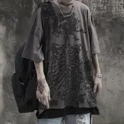 Oversized Skull Print Short-Sleeved Tee Dark Gray - L