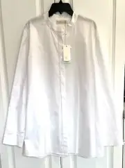 NWT Tory Burch size 10 white cotton tunic-length button-front shirt top $225