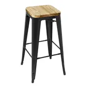 Bolero High Metal Bar Stools with Wooden Seat Pad Black - Cafe Bar Stools (GM640) - GM640