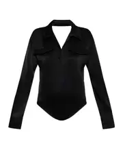 Courrèges Backless Satin Shirt Bodysuit FR34,FR36,FR38,FR40 Black