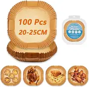 [Marakruki] Air Fryer Liners, 100pcs Air Fryer Liners Square-9.8inch/25CM*4.5CM, Non-Stick Air Fryer Parchment Liners, Air Fryer Disposable Paper Liner for Extend its lifespan
