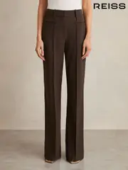 Reiss Chocolate Brown Claude Petite High Rise Flared Trousers (AP8493) | $310