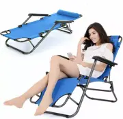 Blue Folding Outdoor Lounge Deck Chair Beach Sun Patio Chaise Pool Lawn Lounger