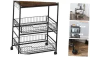 3 Tier Rolling Kitchen Cart with Storage, Kitchen Island Cart on Wheels with