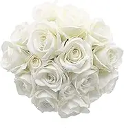 cn-Knight Artificial Rose in Bulk Wholesale 50pcs 10'' Velvet Silk Rose with Wire Stem Real Looking Fake Flower for Wedding Bridal Bouquet Home Décor Flower Wall Hair Flower Hat Trim (White)