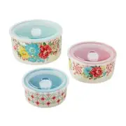 Pioneer Woman Nesting Bowl Set Fancy Flourish Floral W Lids Round Ceramic Bake