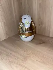 Chez BOHEMIAN Glass ART EGG Shape Vase Gold Gilded Floral Hand Made-new