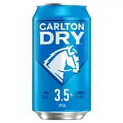 Carlton Dry 3.5%, Low Carb, Mid Strength Beer, Crisp & Refreshing Finish, Classic Australian Lager, 3.5% ABV, 375mL (Case of 30 Cans)