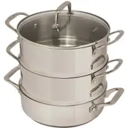 Pyrolux 24cm Stainless Steel 3-Tier Steamer w/ Glass Lid Round - Silver