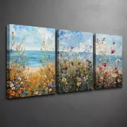 3 Set of Wildflower & Ocean Beach Print 100% Australian Made 3 x 40x60cm (Stretched)