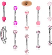 [EVELICAL] 10Pcs 14G 316L Stainless Steel Small Belly Button Rings for Women Tiny Simple Internally Threaded Surgical Steel Hypoallergenic Navel Rings CZ Eyebrow Lip Daith Rook Piercing Jewelry 8-14MM