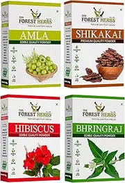 The Forest Herbs Natural Care From Nature Organic Amla, Shikakai, Bhringraj, Hibiscus Powder Each 100Gms