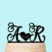 Monogram Initials Wedding Cake Topper Heart Initial Mr & Mrs Decoration