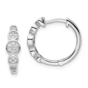 Sterling Silver Shimmer Rhodium-Plated 34 Stone Cz Pav Fancy Hinged Hoop Earrings