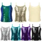Girls Sparkle Sequins Sleeveless Camisole Tank Top Cheer Jazz Dance Vest Shirt