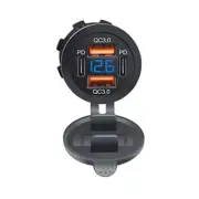USB Power Outlet Double QC3.0+Double PD Type-C Outlet with Caps Voltmeter