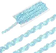uxcell 5 Yard Sequins Beaded Lace Trim 0.6 Inch Wave Sequin Braid Trim Strip Paillette Ribbon for Crafts, Embellishments, DIY Sewing Costume, Light Blue