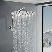 [ACA International] 12'' Round Ultrathin Shower Head Gooseneck Wall Arm Large Shower Head Arm Set Full Coverage Stainless Steel WELS (Chrome)