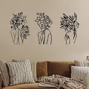 3 Pieces Metal Wall Art Decor Minimalist Abstract Woman Modern Line Drawing Female Single Home Hanging for Bedroom Kitchen Bathroom Living Room (Black,Vivid),(BK-Photect-221654)