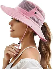 [Mukeyo] Womens Ponytail Sun Hat Wide Brim Mesh Bucket Hat UV UPF50 Protection Hat Foldable Summer Travel Beach Fishing Hats