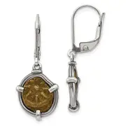 Sterling Silver Ancient Coins And Bronze Antiqued Widow'S Mite Coin Leverback Dangle Earrings With A Certificate Of Authenticity