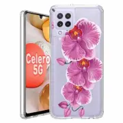 For BoostMobile Celero 5G clear Rugged TPU Case+Glass(Hanging Orchids)