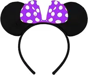 Mouse Ears Headband, Sequin Bow Hair Hoop Headband Mouse Party Decoration Costume Ears Headband for Children Women Girls (Purple)