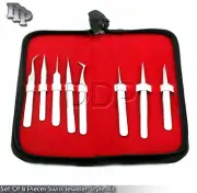 8 PC SWISS JEWELER STYLE PRECISION MICRO FORCEPS TWEEZERS SET KIT