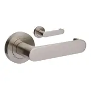 Zanda Duke Return Door Lever Handle on Round Rose Brushed Nickel