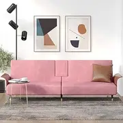 Pink Velvet Sofa Bed with Cup Holders | Convertible Futon with Adjustable Backrest, USB Ports | Stylish Velvet Couch for Living Room or Bedroom | Multi-Functional Design|Comfortable Sleeper Sofa 224cm
