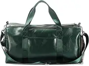 Leather Travel Bag Holdall Bag Gym Bag with Shoes Compartment Waterproof Weekender Overnight Bag Large Dry Wet Separated Carry On Duffel Bag for Men Women Green