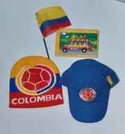 4 COLOMBIA GIFTS : 1 CAP 1 POSTCARDS BOOK 1 BEANIE 1 SMALL COLOMBIAN FLAG $24.50