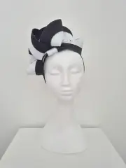 Miss Samantha. Womens loop headband fascinator in Black /white