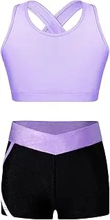 [FEESHOW] Kids Girls Sports Suit Tank Top with Shorts Training Clothes Set Gymnastics Suit Actviewear