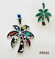 PERFECT CELESTIAL TURQUOISE OPAL INLAY .925 STERLING SILVER PALM TREE PENDANT