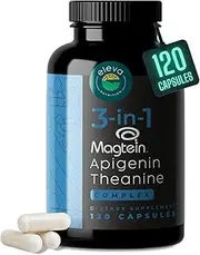 Theanine, Magnesium, Apigenin, 3-in-1 Complex Supplement Support Healthy Sleep, Relaxation, & Mood - Made in The USA Zero Fillers Gluten Free Non-GMO 120 Capsules 0.15 kg