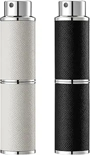 2PCS Perfume Atomizer, 8ML Leather Empty Cologne Sprayer, Mini Perfume Spray Bottle for Travel (Black, White)