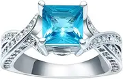 [Bigood] Fashion Turquoise CZ Platinum-Plated Sterling Silver Rings Jewelry