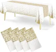 Disposable Plastic Tablecloths, 4 Pack White and Gold Sequins Tablecloth 54" x 108" Party Table Cover Table Runner for Rectangle Tables up to 8 ft and Birthday Wedding Christmas New Year BBQ Banquet