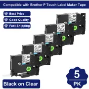 5PK Label Fits Brother P-touch D400AD TZe-111 TZ-111 0.23" Black on Clear Tape