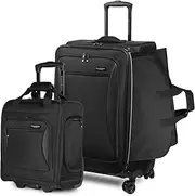 [Wally Bags] WallyBags Solutions, Black, 25-Inch Checked, 16-Inch Carry-On, Solutions 2 Piece Set, 25" Expandable Spinner with Garment Bag and 16" Underseat Bag