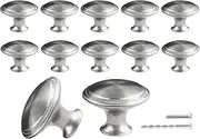 Waziaqoc 12PCS Silver Mushroom Knobs, Stainless Steel Dresser Knobs 1-3/16 inch Diameter Round Drawer Knob Pull Handle with Mounting Screws for Chest Cabinet Cupboard Drawer