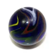 Two 35mm Giant Michelangelo Glass Marbles w Stands Blue/ Multi Swirls Vacor 1.4"