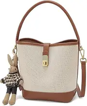 [LAORENTOU] Small Fabric Bucket Top-handle Crossbody Bag for Women Satchel Trendy Handbags Canvas