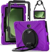 Case for Samsung Galaxy Tab Active 5 Pro 10.1 inch (2025), Full-Body Heavy Duty Shockproof Protective Cover with 360° Rotating Stand/Handle Grip/Shoulder Strap (Purple)
